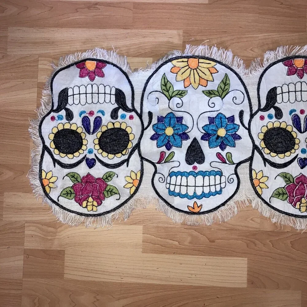 Cynthia Rowley Curious Sugar Skull Day of the Dead Halloween Table Runner